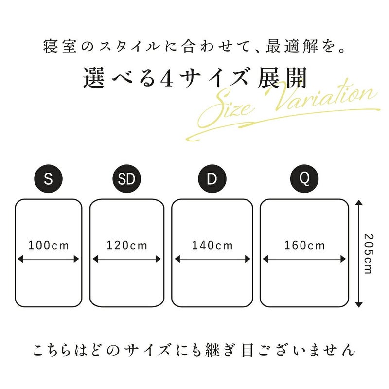 西川 纏生 フランネル敷きパッド クイーン サイズ展開の寸法図