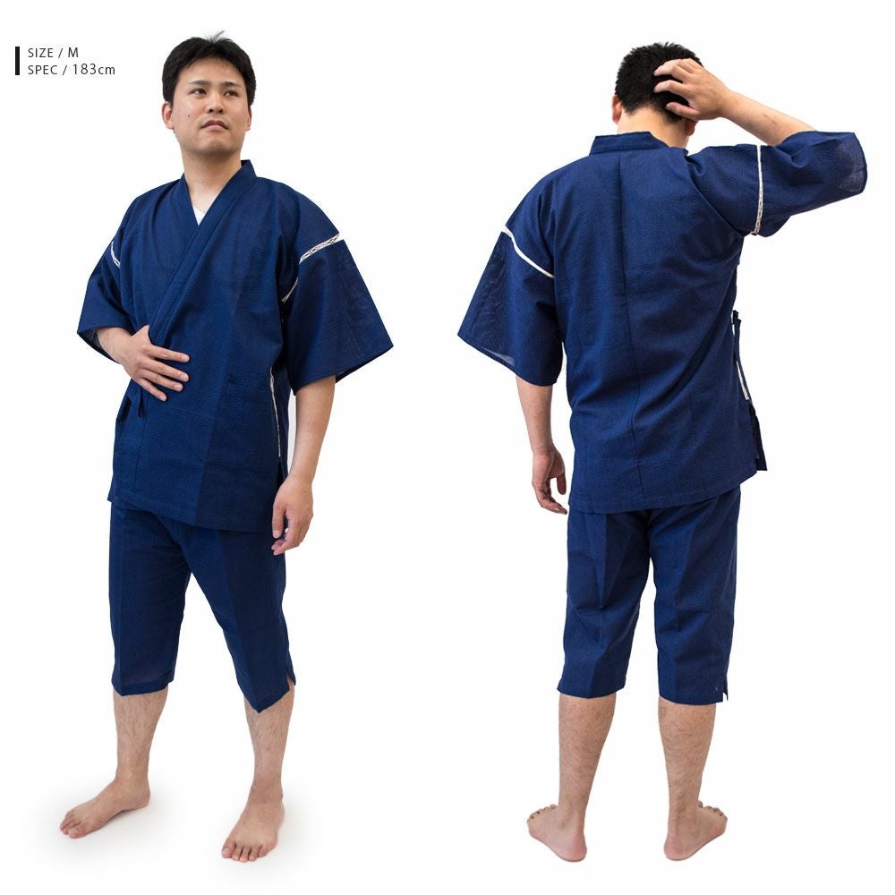 甚平 男性用 高品質 本麻 麻100% Lサイズ 紺地 新品（株）安田屋 NO33148