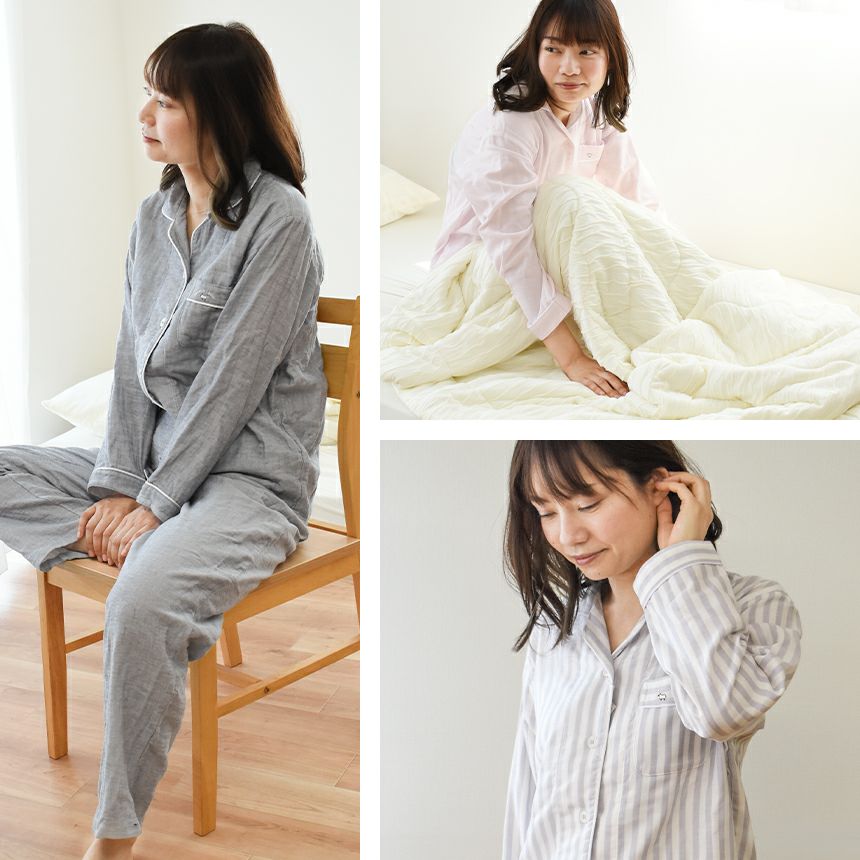 快眠ラボ 雲ごこち 3重ガーゼ パジャマ レディース M L LL | ねごこち