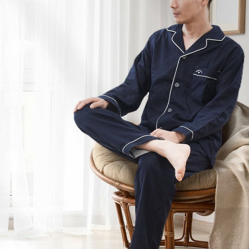 快眠ラボ シルク入り 2重ガーゼ パジャマ メンズ M/L/LL | ねごこち