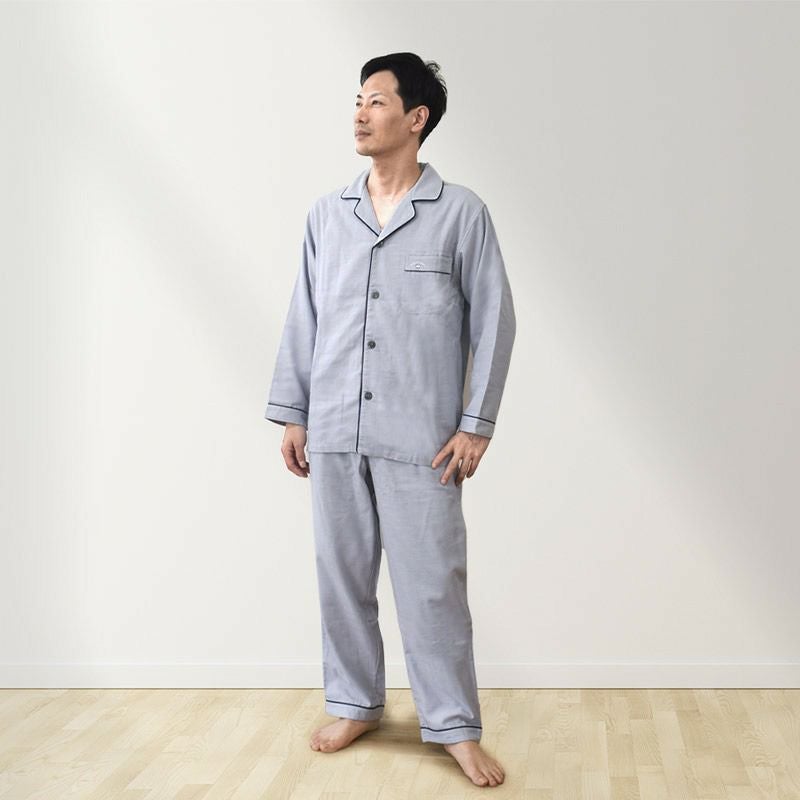 快眠ラボ シルク入り 2重ガーゼ パジャマ メンズ M/L/LL | ねごこち