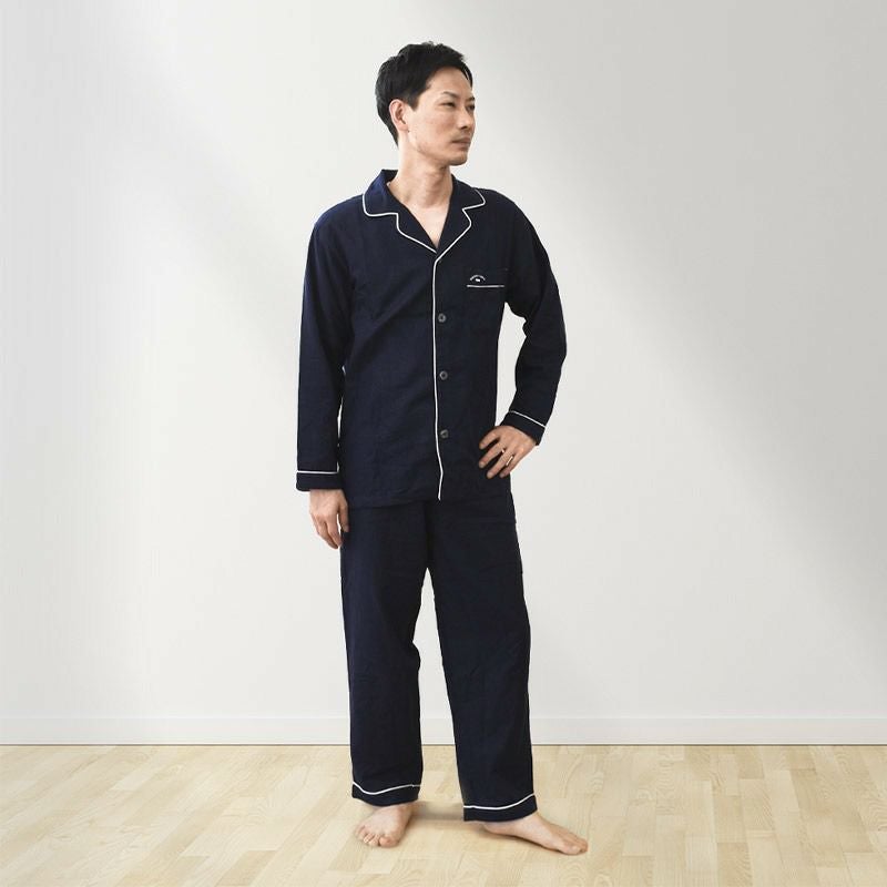 快眠ラボ シルク入り 2重ガーゼ パジャマ メンズ M/L/LL | ねごこち