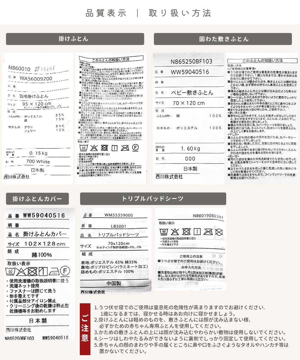 アニマルパーク ベビー布団4点セット プレミアム レギュラーサイズ 西川 日本製