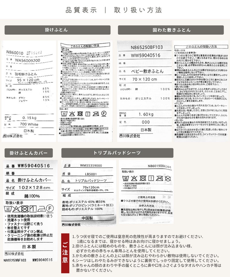 アニマルパーク ベビー布団4点セット プレミアム レギュラーサイズ 西川 日本製