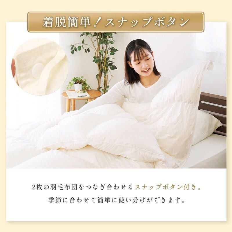 羽毛布団 2枚合わせ ポーランド産 グース ダウン93％ 超長綿 60サテン