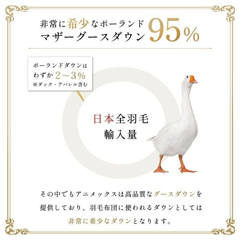 羽毛布団 マザーグース ダウン95% 440dp ポーランド産 シングル ANIMEX