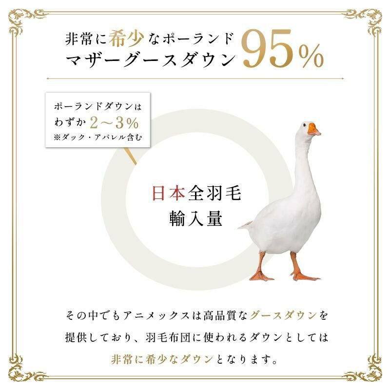 2枚合わせ 羽毛布団 マザーグース ダウン95％ セミダブル ポーランド産