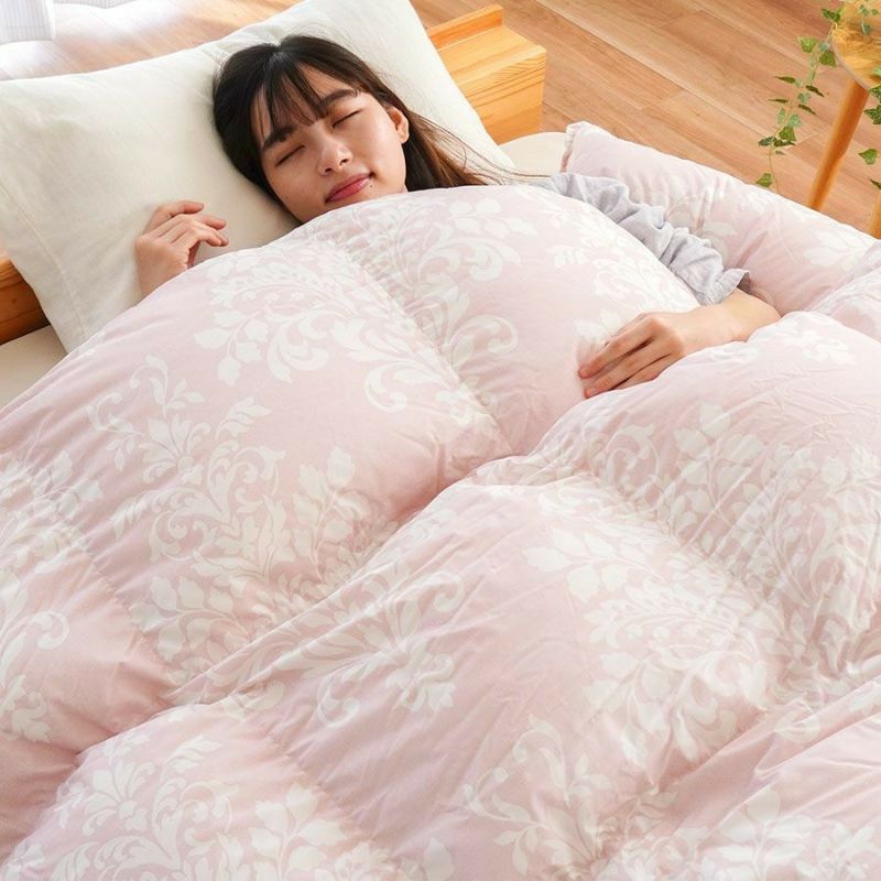 羽毛布団（ピンク）　日本製ダウン　　ボリューム厚めタイプ　シングル　定価数万円クラス 110-888>日本製 クリーンダウン ポーランド産ホワイトマザーグース