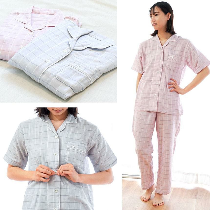 快眠ラボ ストレッチ 雲ごこちガーゼ 半袖 パジャマ レディース M/L/LL