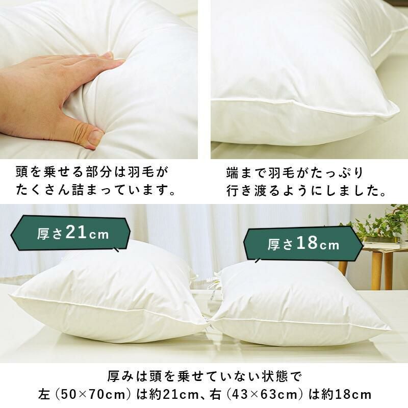 河田フェザー 羽毛まくら リサイクルダウン 日本製 50×70cm｜ねごこち