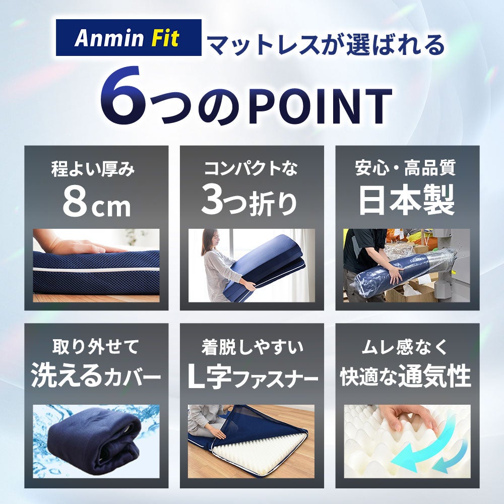 日本製 高反発マットレス 三つ折り Anmin Fit 選べる2タイプ