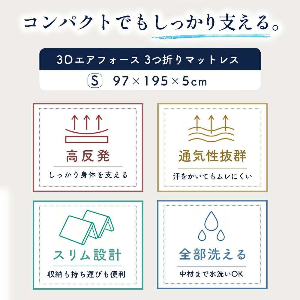 当社限定品「3Dエアーエアーパッド」マットレスシングル97×195×5cm高反発体圧分散寝返りバランスタイプメッシュ通気性洗える丸洗い樹脂マットスリープメディカル3次元構造空気中空繊維