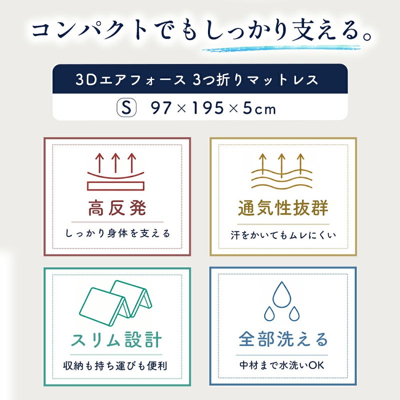 当社限定品「3Dエアーエアーパッド」マットレスシングル97×195×5cm高反発体圧分散寝返りバランスタイプメッシュ通気性洗える丸洗い樹脂マットスリープメディカル3次元構造空気中空繊維