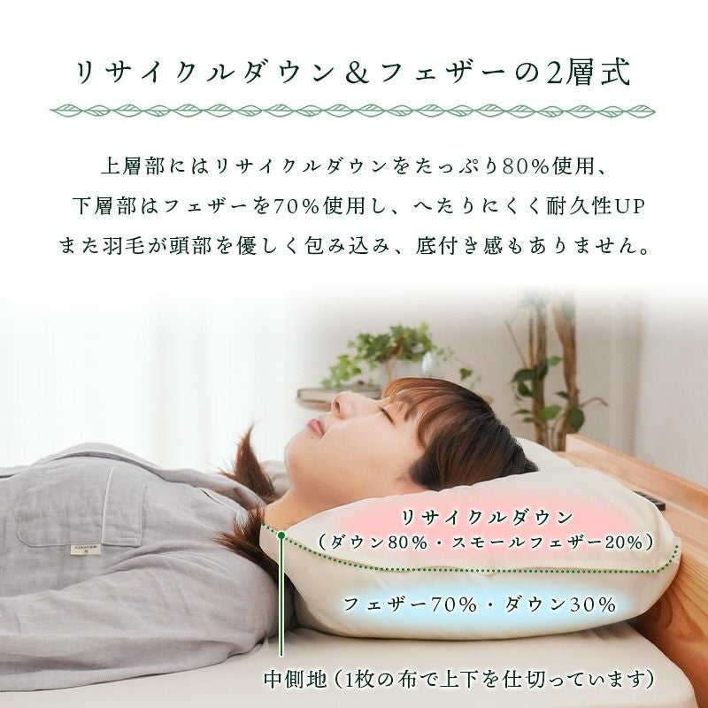 京都羽毛 ダウンピロー 羽毛 枕 ネックサポート まくら 43×63cm
