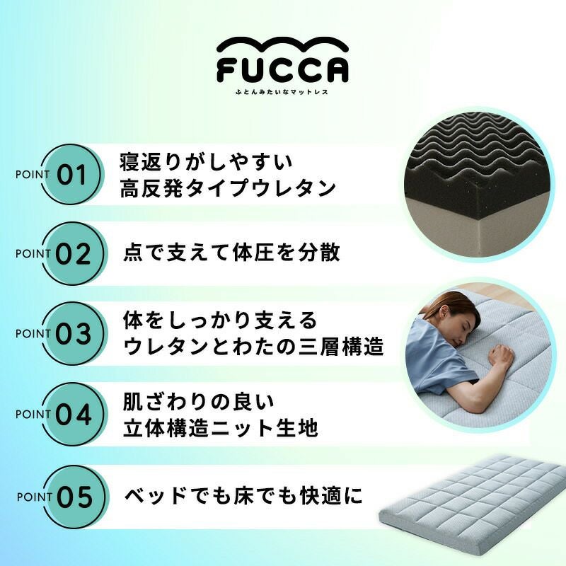 fucca マットレス ダブル 140×195×厚み12cm 高反発ウレタン | ねごこち