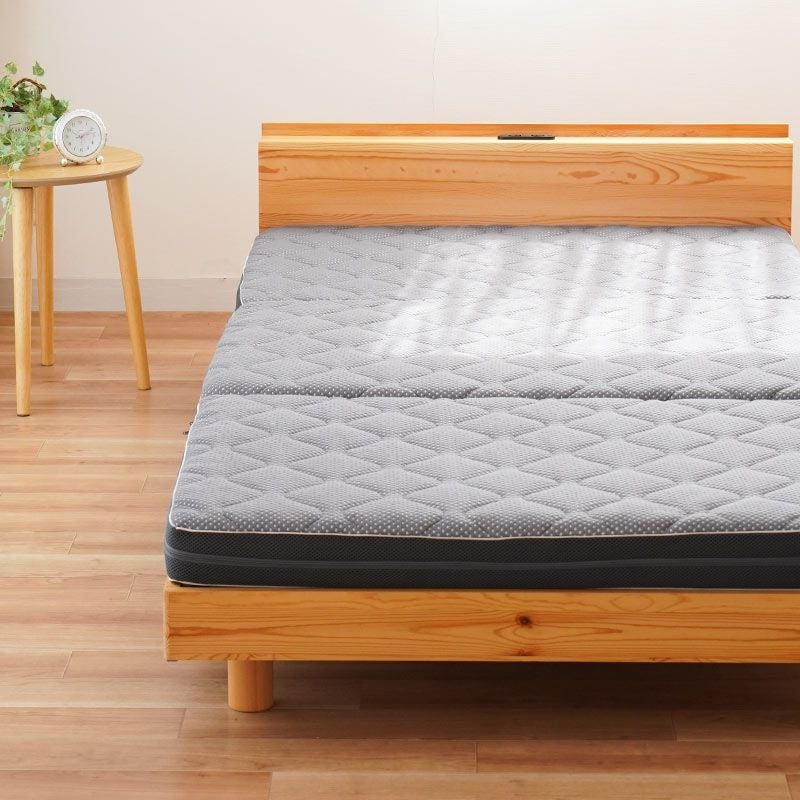 ハードマットレスシングル三つ折り高反発日本製自社製造【当社限定】国産3つ折り敷布団硬めプロファイルニットメッシュ通気性車中泊敷き布団腰痛ウレタン洗える8cm寝返りグレー【同梱不可】