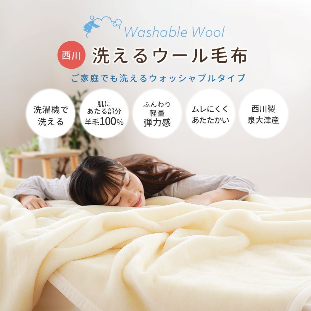 西川 洗えるウール毛布 シングル ベージュ 日本製 商品画像2