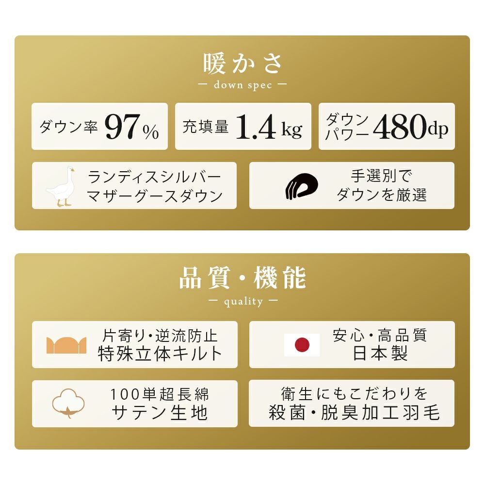 羽毛布団 マザーグース 97% ダブル 日本製 480ダウンパワー 抗菌防臭
