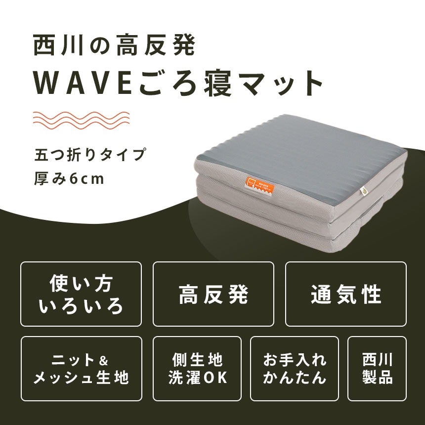 西川 マットレス ごろ寝マット 夏用 敷布団 高反発 WAVE 5つ折り 75N