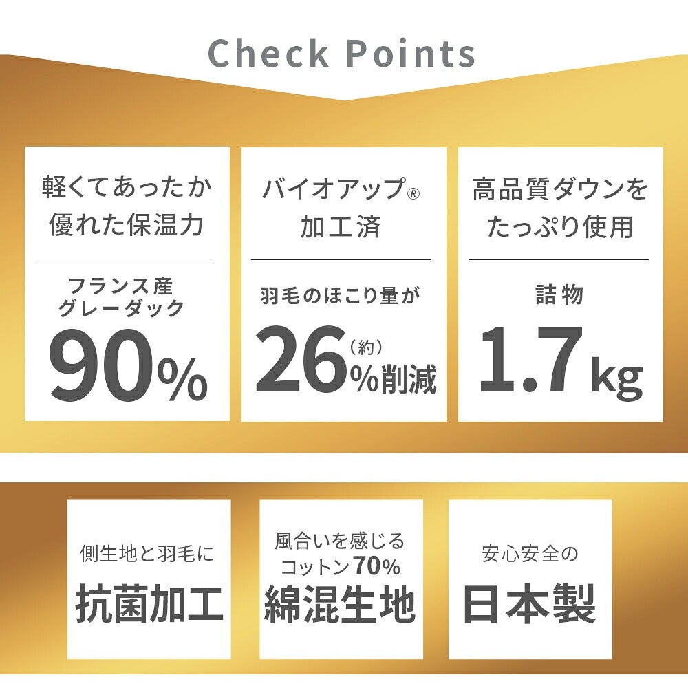 西川 羽毛布団 ダブル フランス産 グレーダックダウン90% 1.7kg ダブル