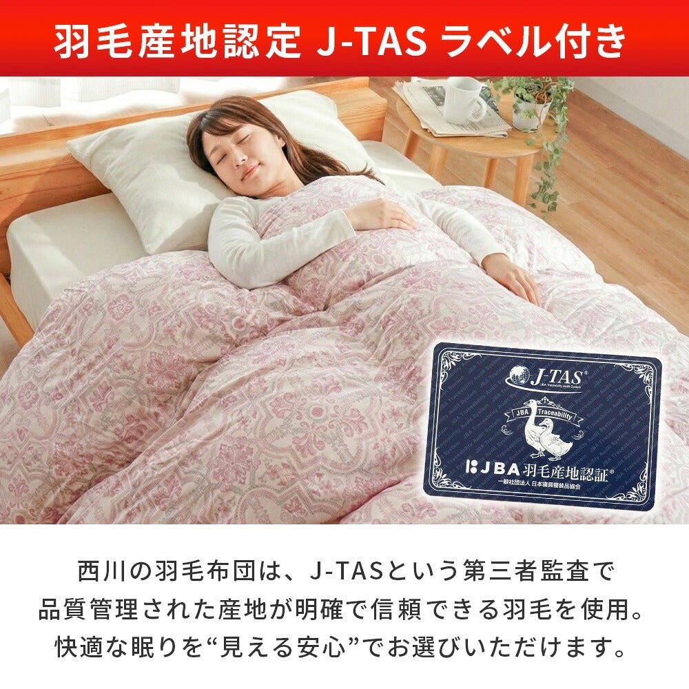 西川 羽毛布団 ダブル フランス産 グレーダックダウン90% 1.7kg ダブル