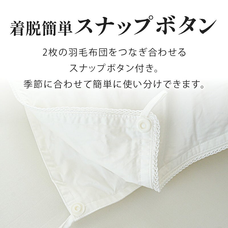着脱簡単スナップボタン 2枚の羽毛布団をつなぎ合わせる白いスナップボタンのアップ