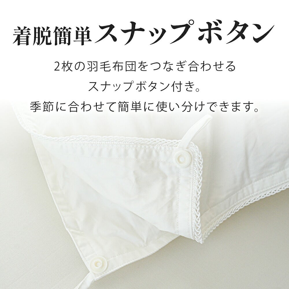 着脱簡単スナップボタン 2枚の羽毛布団をつなぎ合わせる白いスナップボタンのアップ