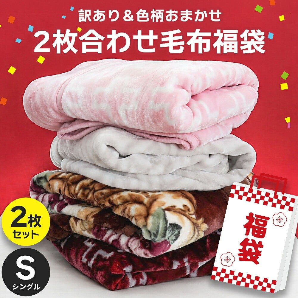 訳あり 色柄おまかせ 2枚合わせ毛布福袋 シングル 2枚セット
