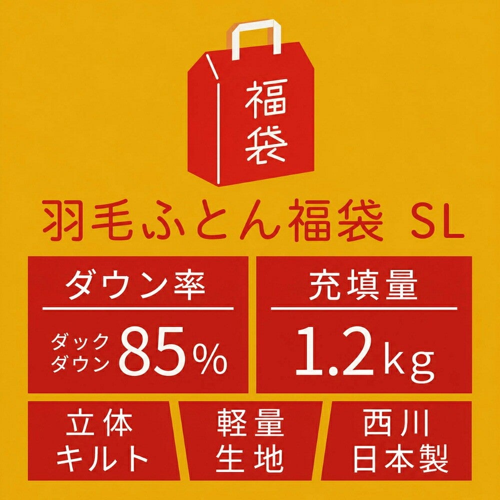 羽毛ふとん福袋SL ダウン率ダックダウン85％ 充填量1.2kg 立体キルト 軽量生地 西川 日本製