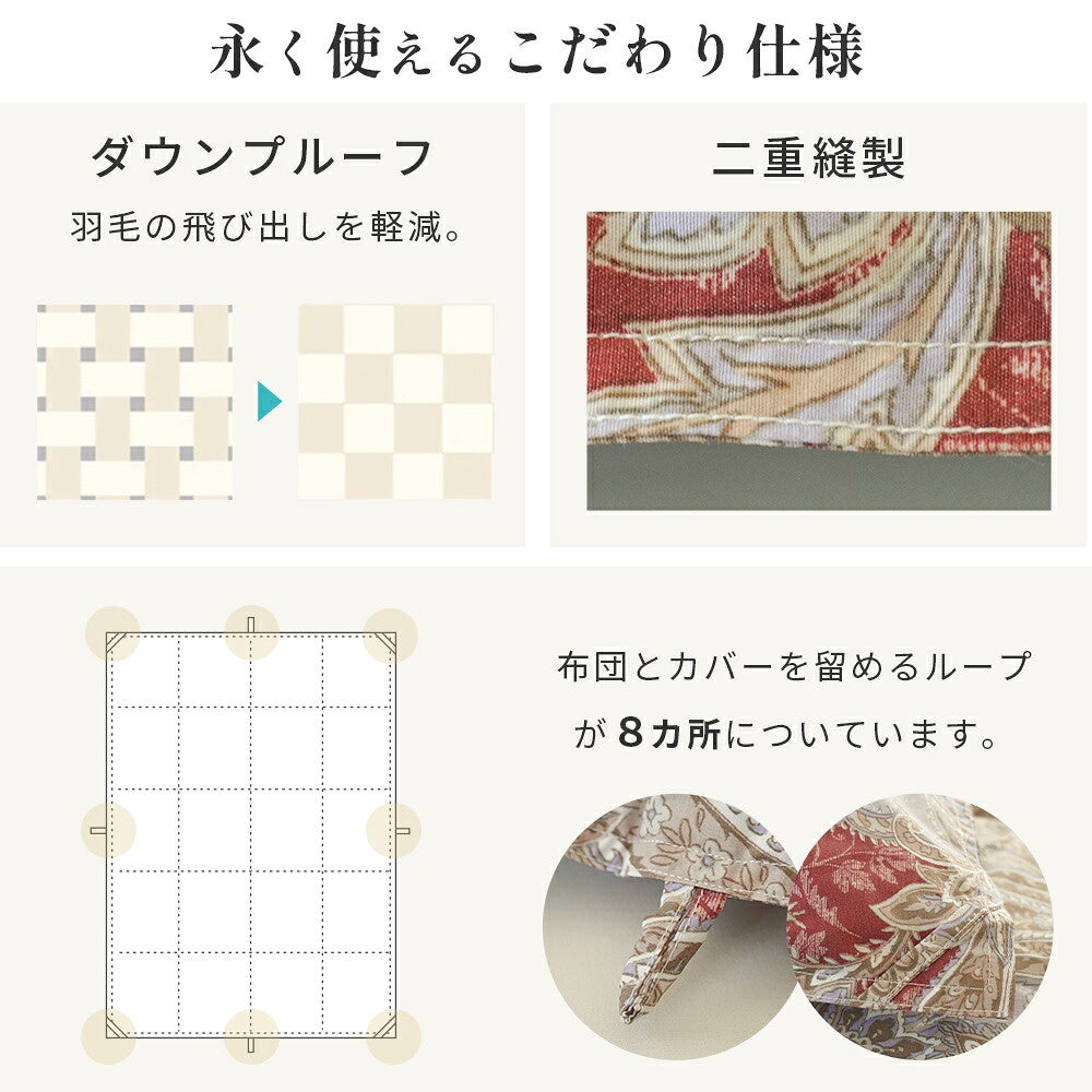 永く使えるこだわり仕様 ダウンプルーフ・二重縫製・ループ8ヶ所