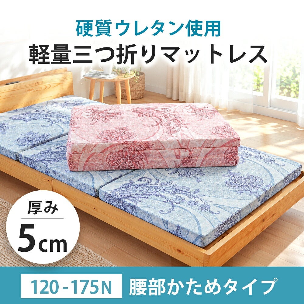 厚み5cmのマットレスと三つ折り状態