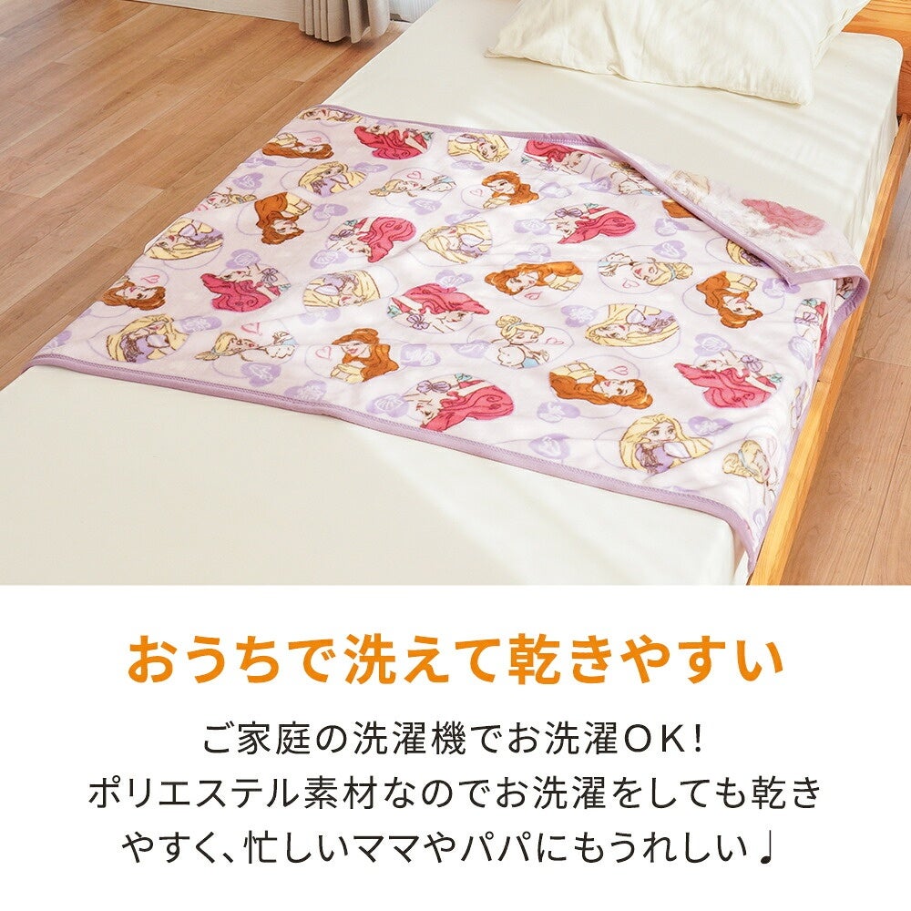 ディズニー 洗えるベビー毛布 85×115cm プリンセス柄の使用イメージと洗濯案内