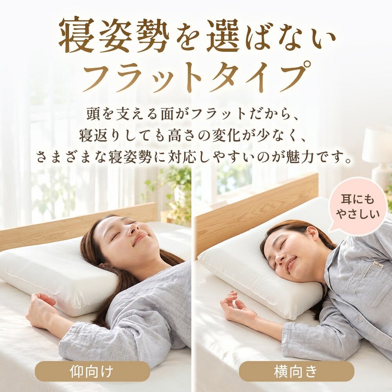 仰向けにも横向きにもなじむフラット形状